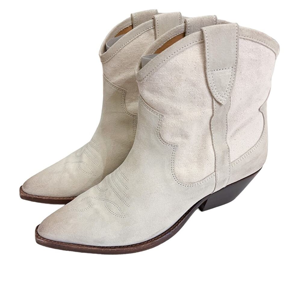 Isabel Marant Demar Mix Canvas Ecru Short Western Point Toe Boots Size 38 - Picture 13 of 16